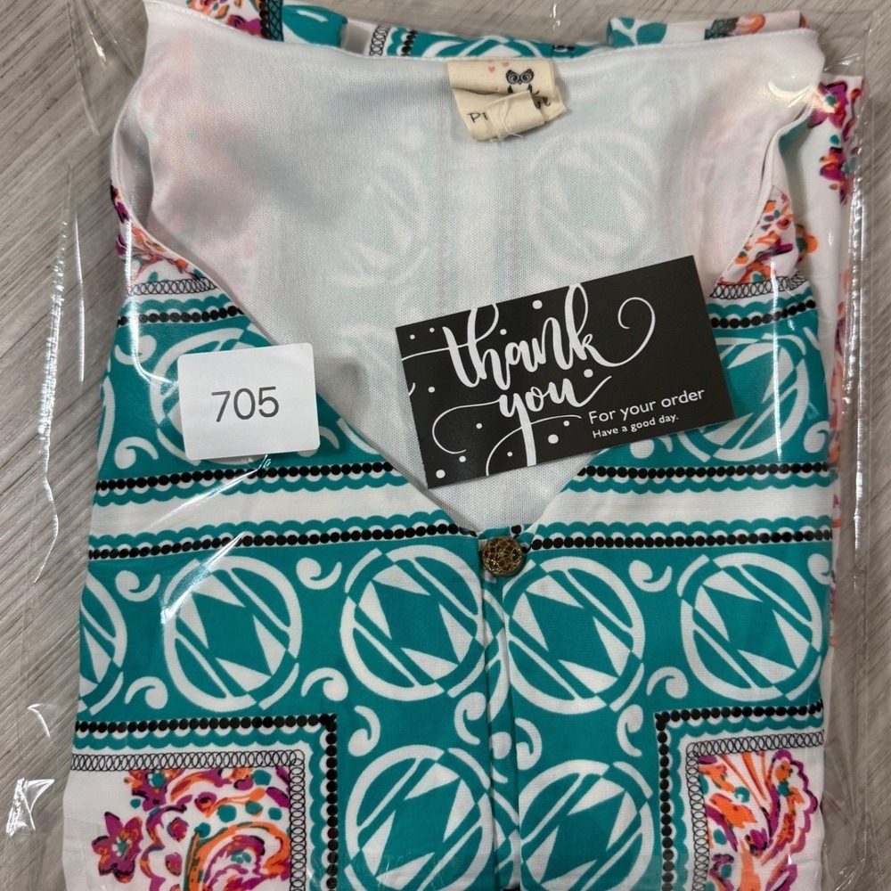 Pink Owl Sleeveless Mixed Print Shift Dress Teal Floral Paisley ID16408GUL - Picture 8 of 8